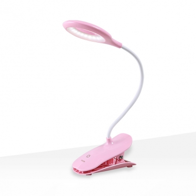 USB Charging Port LED Study Light 3 Lighting Modes Dimmable White/Blue/Pink Clip Desk Lamp with Flexible Gooseneck