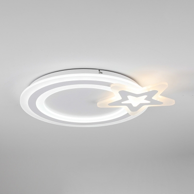 White Round Shape LED Light Fixture Acrylic Metal Slim Panel Ceiling Light Fixture with Star Pattern and White Lighting