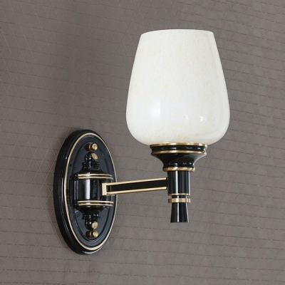 1/2 Lights Cup Wall Light Antique Style Metal Glass Sconce Lamp in Black and Gold for Bedroom