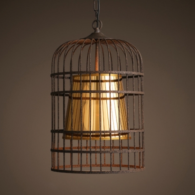 1 Light Birdcage Hanging Light Traditional Metal Chandelier with Adjustable Chain in Rust for Bar