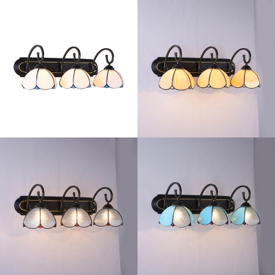 3 Lights Dome Wall Light Tiffany Style Antique Glass Wall Sconce for Bedroom Living Room