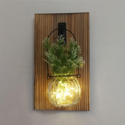 Green/White Plant Decoration Hanging Light Beautiful Wood and Clear Glass Fairy Light for Kitchen