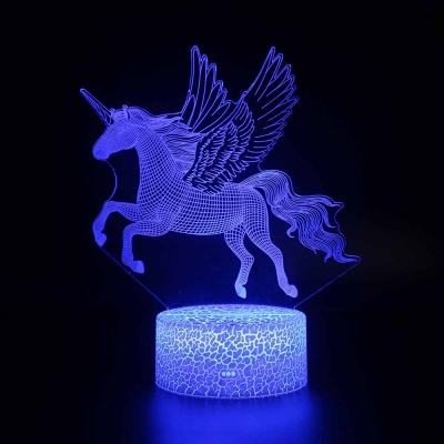 7 Color Changing 3D Illusion Lamp Gift Bedroom USB Port Battery Charger Touch Sensor Unicorn Night Light with Remote Controller