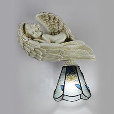 Angel Sconce Light 1 Light Resin and Stained Glass Tiffany Style Wall Lamp for Hotel Restaurant