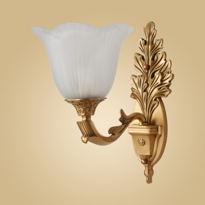 Antique Style Brass Wall Light with Leaf Body Flower Shade 1/2 Lights Metal Sconce Light for Bedroom