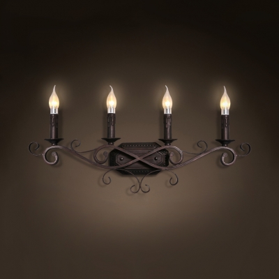 Antique Style Candle Shape Sconce Lamp Metal 4 Lights Wall Lamp for Bedroom Living Room