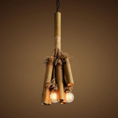 Bamboo Cylinder Shape Hanging Light Dining Room Restaurant Rustic Style Pendant Lighting in Beige