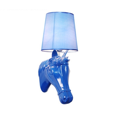 Blue Tapered Shade Wall Lamp with House Decoration 1 Light Classic Fabric and Resin Sconce Light for Hotel Shop