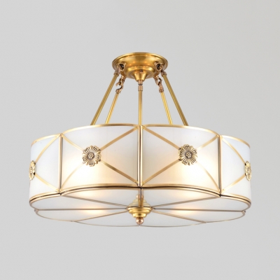 Brass Flower Semi Flush Light 4/6 Lights Elegant Style Glass Ceiling Light for Bedroom
