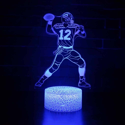 Christmas Birthday Gift 3D Night Light 7 Color Changing Rugby Element Pattern LED Bedroom Light with Touch Sensor