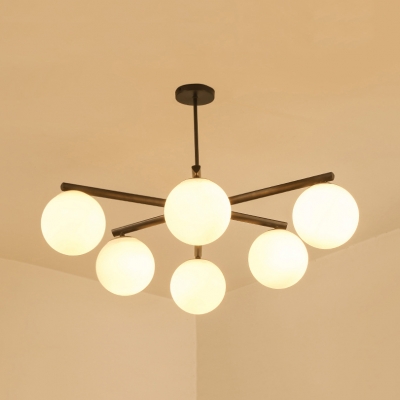 Classic Globe Shade Ceiling Light Frosted Glass 6/8 Lights Black/White Chandelier for Bedroom Living Room
