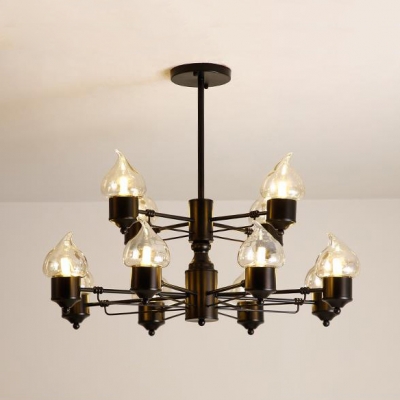 Cloth Shop Candle Chandelier Metal 12 Lights Traditional 2 Tier Pendant Light in Black
