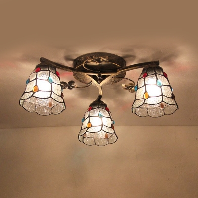 Conical/Bell/Dome Ceiling Light Vintage Glass Semi Flush Mount Light for Study Bedroom