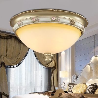 Dome Shape Ceiling Lamp 3 Lights Rustic Style Frosted Glass Flush Ceiling Light for Bedroom
