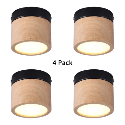 4 Pack Drum Shape Led Ceiling Light Fixture Wood And Acrylic 4 Inch