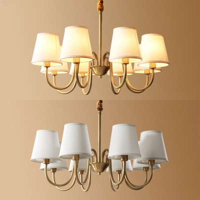 Elegant Style Brass Pendant Lighting with Tapered Shade 8/10 Lights Metal Chandelier for Dining Room