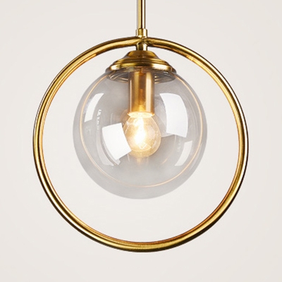 European Style Globe Hanging Lamp Clear/Amber/Smoke Gray Glass and Metal Single Light Pendant Light for Bedroom
