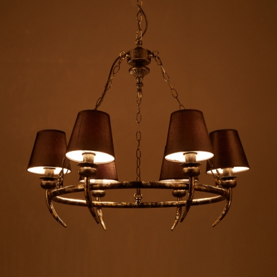 Flared Chandelier Lamp Living Room 6 Lights Vintage Metal Hanging Lamp in Black