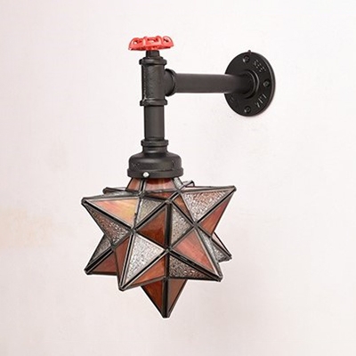 Glass Star Wall Light with Pipe 1 Head Vintage Style Sconce Light for Restaurant Cafe