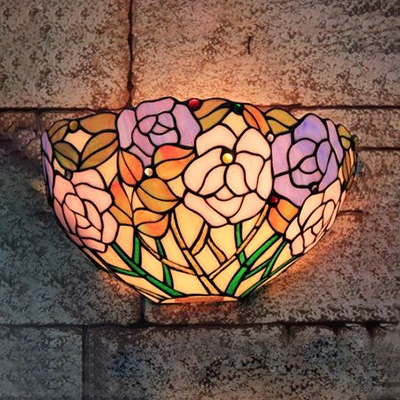 Flower Pattern Sconce Wall Light Tiffany Style Glass Wall Lamp with Multi Color for Hallway Stair