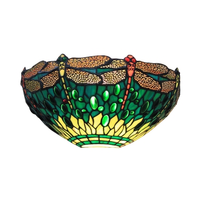 Stained Glass Dragonfly Pattern Wall Light 1 Light Tiffany Style Vintage Sconce Light for Stair Hallway