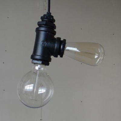 Industrial Open Bulb Chandelier 2 Lights Metal Hanging Light Fixture in Black for Bar