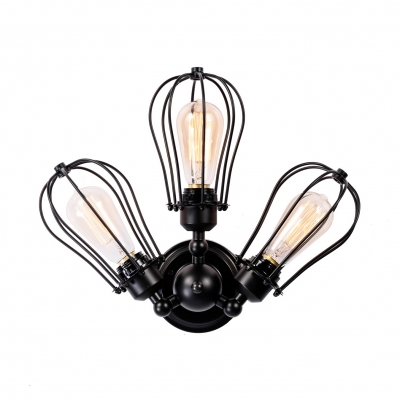 Industrial Semi Flush Mount Lighting with Wire Frame 3 Lights Metal Semi Flush Light for Dining Room