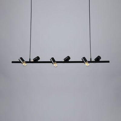 Kitchen Linear Island Fixture Metal 6/8 Lights Vintage Style Black Ceiling Lamp