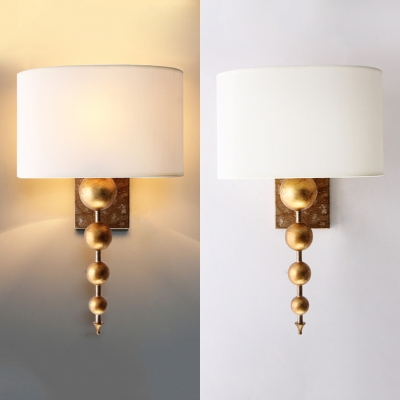 Metal Wall Light with White Shade Single Light Traditional Style Wall Lamp for Dining Room Hotel