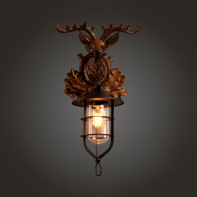Resin and Glass Deer Decoration Sconce Coffee Shop Single Light Industrial Hanging Wall Sconce