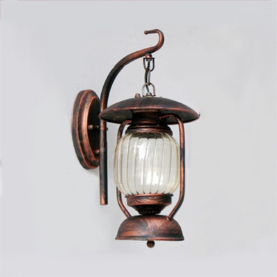 Rust Kerosene Hanging Lamp Single Light Swirl Glass Wall Light Fixture for Front Door