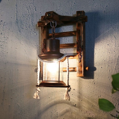 Rust Pillar Sconce Light Single Light Vintage Metal and Glass Wall Sconce for Dining Room