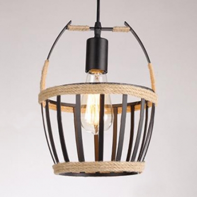 Rustic Basket Pendant Lighting Metal Single Light Pendant Light Fixture for Dining Room