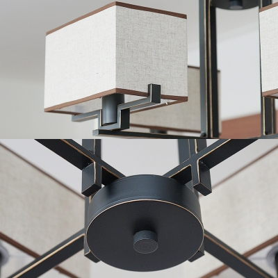 Rustic Style Rectangle Chandelier 4 Lights Metal Suspension Light in Black for Living Room