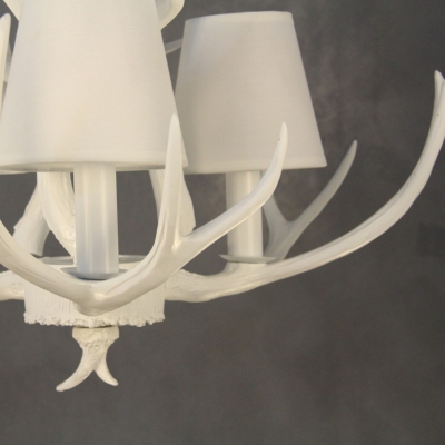 Rustic Style Tapered Shade Chandelier with Deer Horn 3 Lights Resin Pendant Light in White