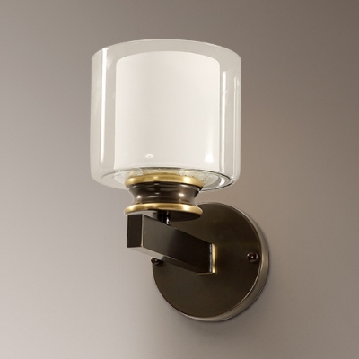 Single Light Cylinder Sconce Light Vintage Style Glass Wall Lamp in White for Bedroom Kitchen