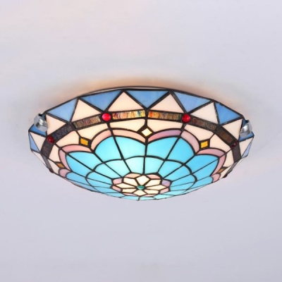 Stained Glass Dome Ceiling Light 2/3/4 Lights Tiffany Style Flush Light for Bedroom