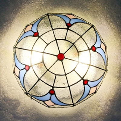 Stained Glass Dome Flush Ceiling Light Tiffany Style Overhead Light for Living Room