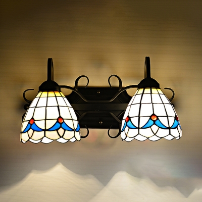 Stained Glass Dome Wall Light 2 Lights Tiffany Style Sconce Light for Restaurant Cafe