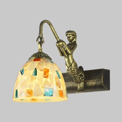 Tiffany Style Dome Wall Lamp 1 Light Glass Sconce Light with Colorful Shell Decoration and Mermaid