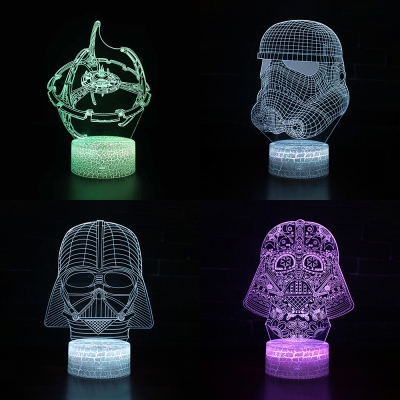 Touch Sensor 3D Night Lamp Battery USB Charging 7 Color Changing Movie Element Pattern LED Bedside Light