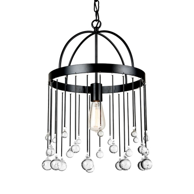 Traditional Black Ceiling Light with Round Shade and Clear Crystal 1 Light Metal Pendant Light for Bedroom