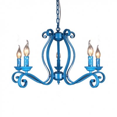 Traditional Blue Suspension Light with Candle 5/8/10 Lights Metal Chandelier for Dining Room