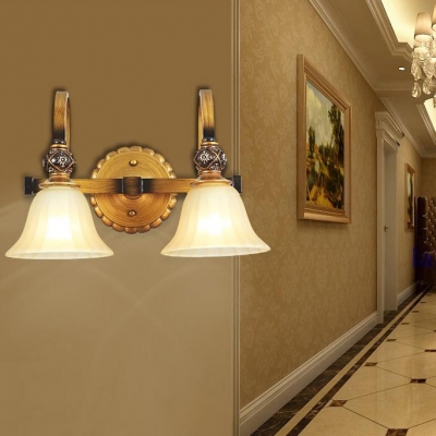 Traditional Brass Wall Light with Bell Shade 1/2/3 Lights Metal Sconce Light for Study Room