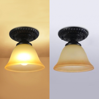 Vintage Style Bell Ceiling Light 1 Light Frosted Glass Light Fixture in White/Amber for Balcony