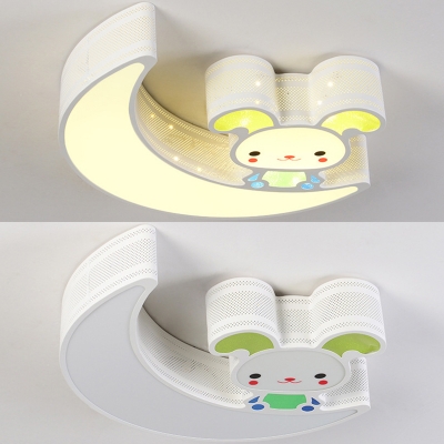 Warm Lighting/Stepless Dimming Ceiling Light White/Blue Rabbit Mood Shape Light Fixture for Child Bedroom