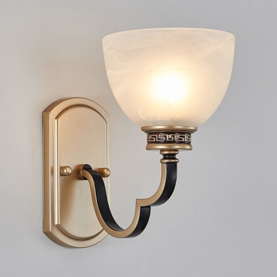 White Bowl Shade Sconce Light 1/2 Lights Antique Style Frosted Glass Metal Wall Sconce for Restaurant