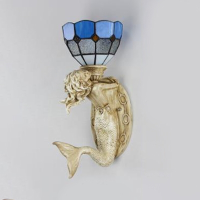 White/Clear Glass Wall Light with Mermaid 1 Light Tiffany Style Sconce Light for Bedroom