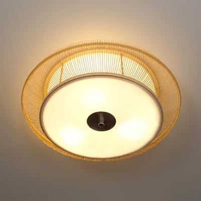 Wood/Black Round Ceiling Light 3/4 Lights Contemporary Bamboo Flush Mount Light for Dining Room Foyer