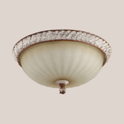 3 Lights Dome Flush Light European Style Fluted Frosted Glass Ceiling Lamp for Restaurant